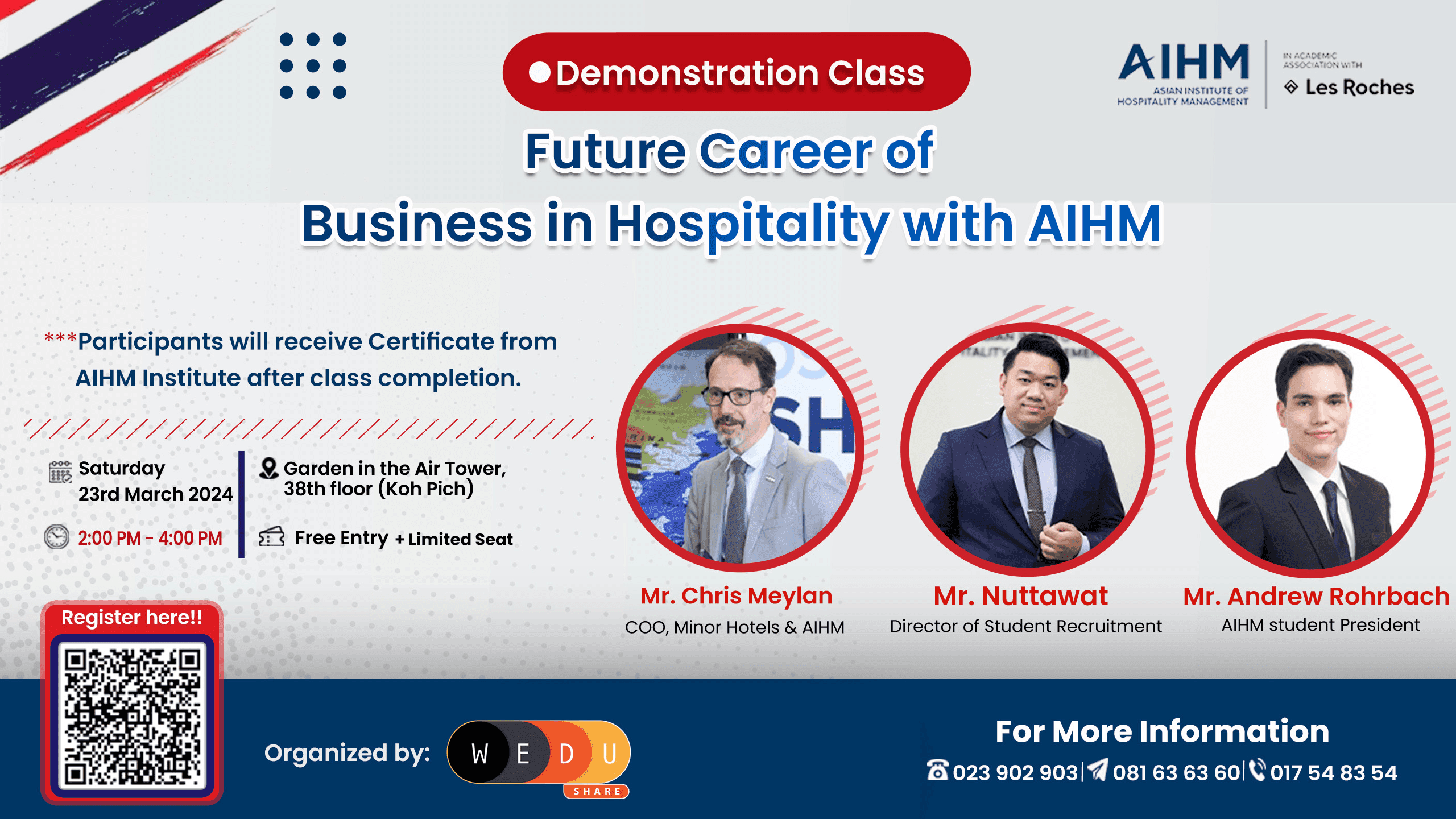 កម្មវិធីសិក្ខាសាលា និង Demonstration Class របស់ AIHM ប្រទេសថៃ ស្តីអំពី៖ "Future Career of Business in Hospitality"